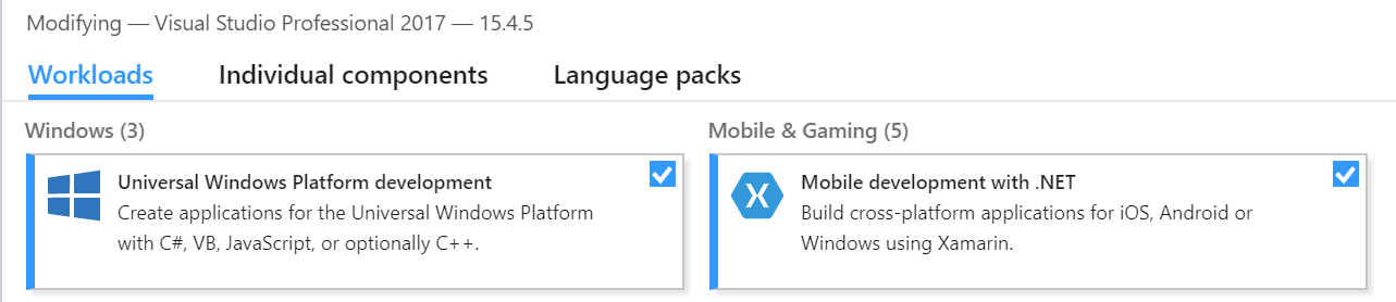 Xamarin Workloads